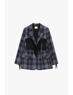 Geruite blazer met franjes en zakken aan de voorkant Dixie