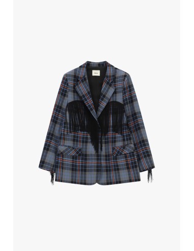 Geruite blazer met franjes en zakken aan de voorkant Dixie