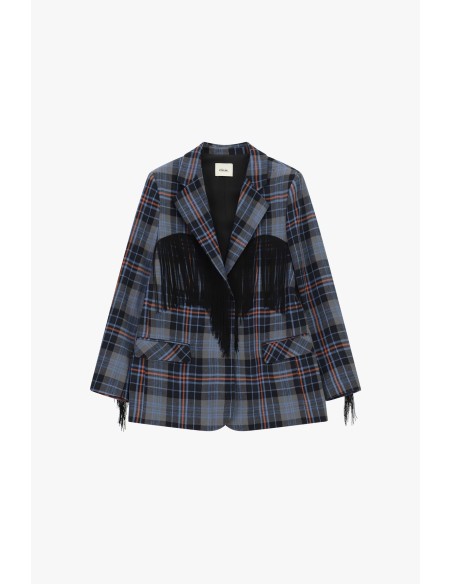 Geruite blazer met franjes en zakken aan de voorkant Dixie