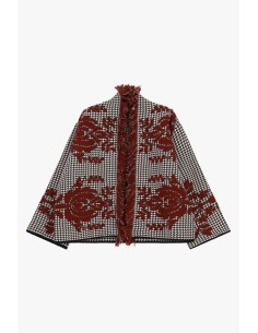 Dixie jacquardcape met bloemenmotief en franjes 2