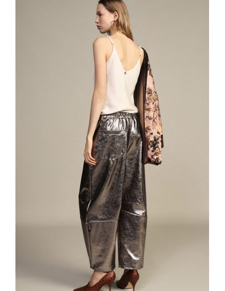 Dixie wijde broek met lederlook en hoge taille