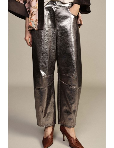 Dixie wijde broek met lederlook en hoge taille