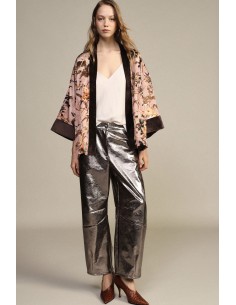 Dixie wijde broek met lederlook en hoge taille