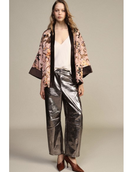 Dixie wijde broek met lederlook en hoge taille