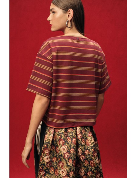 Dixie T-shirt met strepen, losse pasvorm en ronde hals