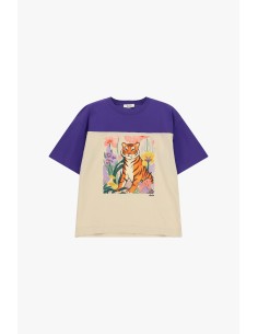 Dixie T-shirt met tijger- en bloemenprint en korte mouwen 2
