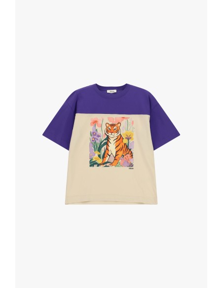 Dixie T-shirt met tijger- en bloemenprint en korte mouwen