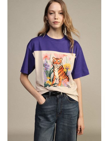 Dixie T-shirt met tijger- en bloemenprint en korte mouwen