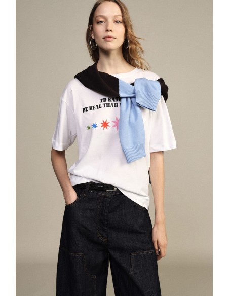 Dixie T-shirt met ronde hals, tekstprint en gekleurde sterren