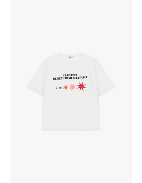 Dixie T-shirt met ronde hals, tekstprint en gekleurde sterren