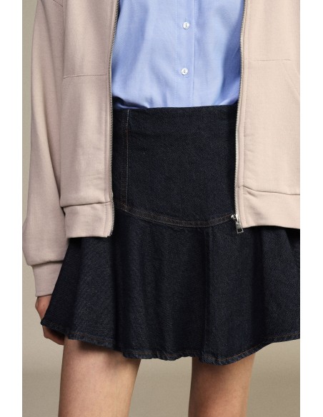 Korte denimrok met uitlopende volant Dixie