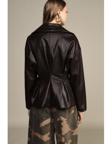 Dixie leren jas met dubbele rij knopen en geometrisch motief