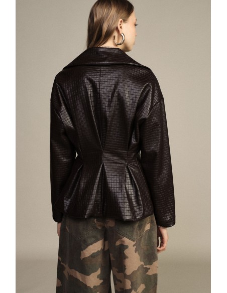 Dixie leren jas met dubbele rij knopen en geometrisch motief