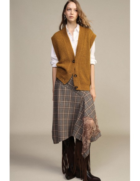 Dixie midi-rok met ruitpatroon en asymmetrische inzetstuk