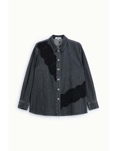 Denimblouse met kanten inzetstukken en knopen aub