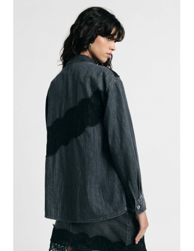 Denimblouse met kanten inzetstukken en knopen aub