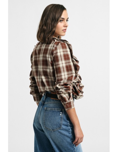 Geruite blouse met ruches aan de voorkant, alstublieft