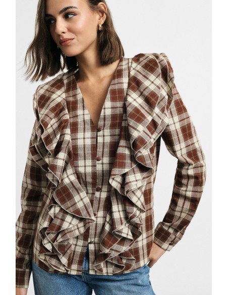 Geruite blouse met ruches aan de voorkant, alstublieft