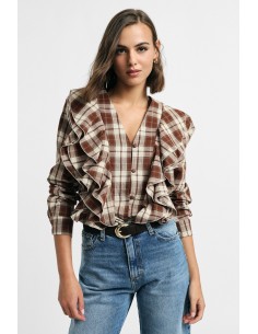 Geruite blouse met ruches aan de voorkant, alstublieft