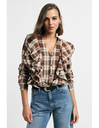 Geruite blouse met ruches aan de voorkant, alstublieft