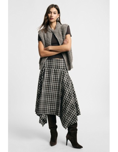 Asymmetrische geruite midi-rok met hoge taille alstublieft