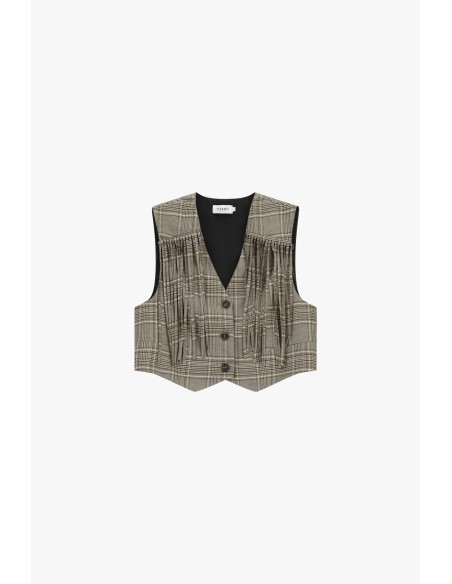 Geruit vest met franjes en knoopsluiting Please