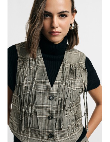 Geruit vest met franjes en knoopsluiting Please