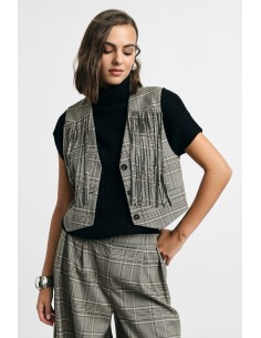 Geruit vest met franjes en knoopsluiting Please