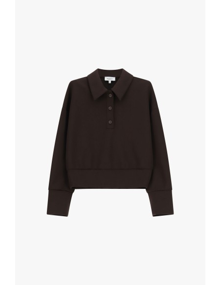 Cropped trui met overhemdkraag en knopen alstublieft