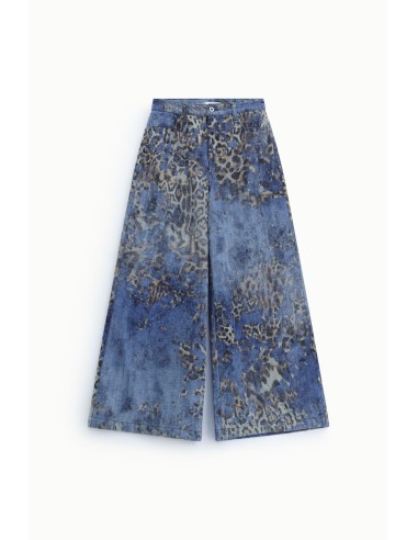 Dierenprintjeans met zeer wijde pijpen en normale taille aub