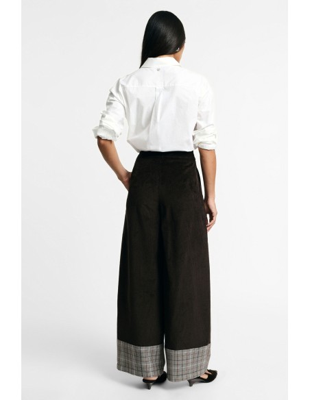 Palazzo-broek met hoge taille en geruite omslag Please