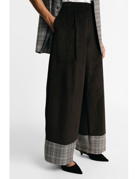 Palazzo-broek met hoge taille en geruite omslag Please