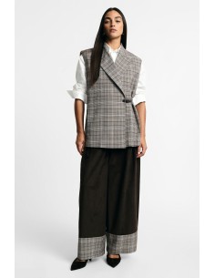 Palazzo-broek met hoge taille en geruite omslag Please