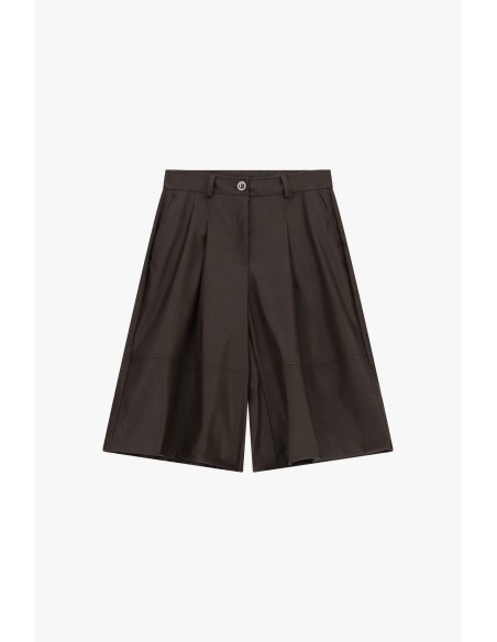Short met normale taille, plooien en riemlussen