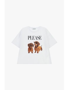 T-shirt met korte mouwen, hondenprint en tekst aan de voorkant Please 2