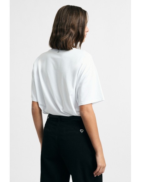 T-shirt met korte mouwen, hondenprint en tekst aan de voorkant Please