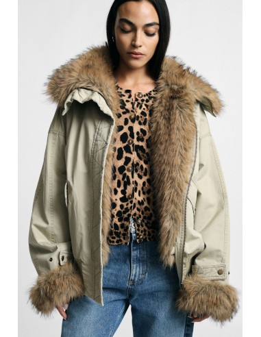 Korte parka met capuchon en bontdetails Please
