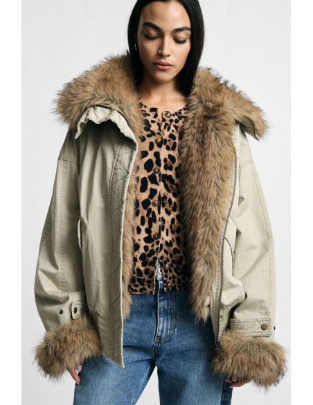 Korte parka met capuchon en bontdetails Please