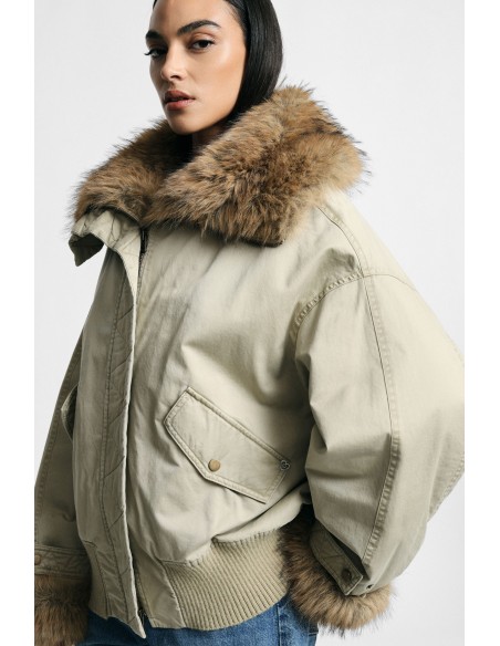 Korte parka met capuchon en bontdetails Please