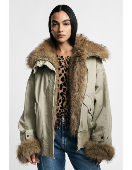 Korte parka met capuchon en bontdetails Please