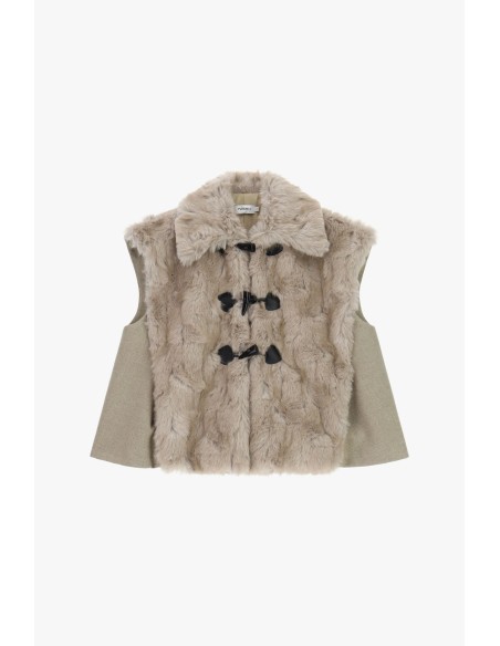 Gilet van imitatiebont met houtje-touwtjesluiting en brede kraag Please