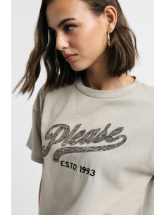 T-shirt met ronde hals en grote print aan de voorkant Please