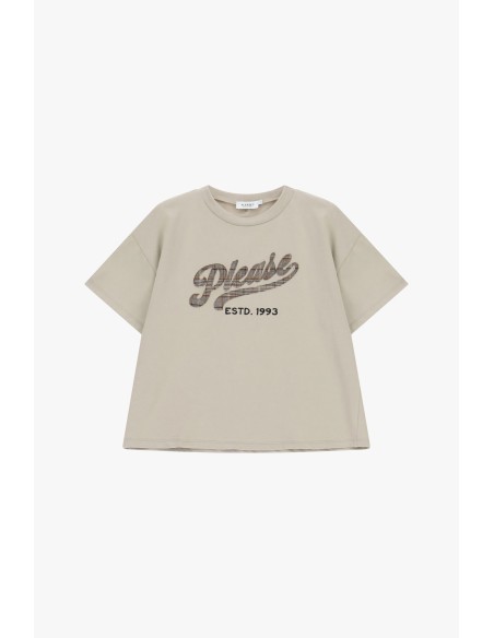 T-shirt met ronde hals en grote print aan de voorkant Please