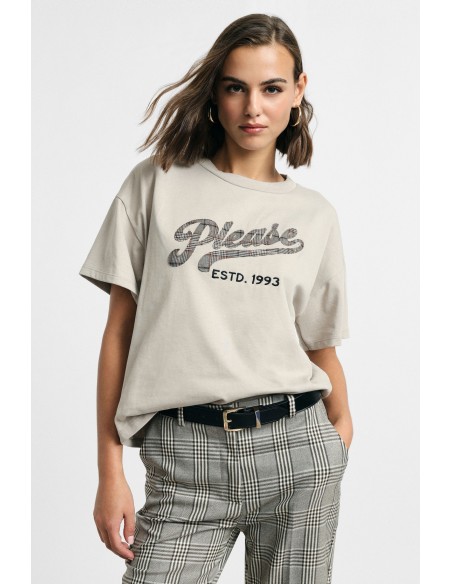 T-shirt met ronde hals en grote print aan de voorkant Please