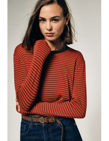 Gestreept T-shirt met ronde hals en lange mouwen Please