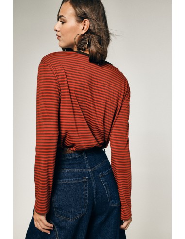 Gestreept T-shirt met ronde hals en lange mouwen Please