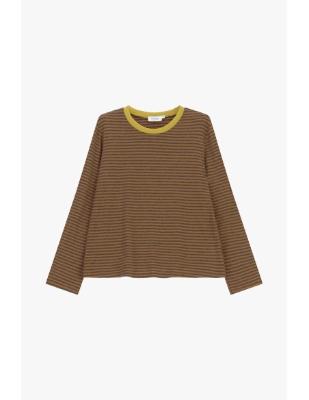 Gestreept T-shirt met ronde hals en lange mouwen Please