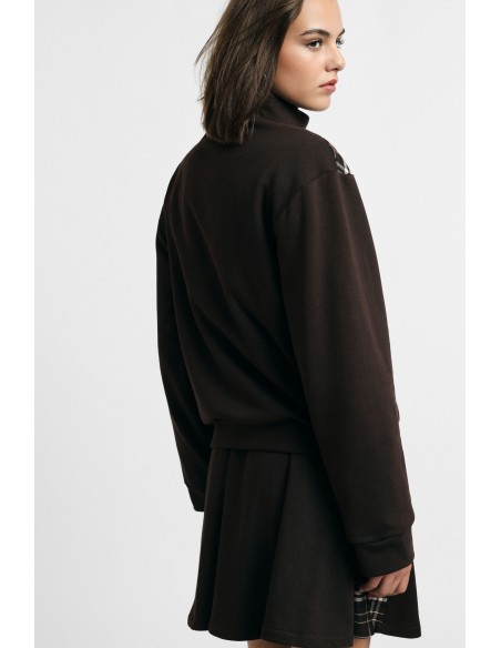 Sweatshirt met rits en geruite inzetstukken op de schouders Please