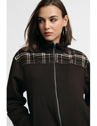 Sweatshirt met rits en geruite inzetstukken op de schouders Please