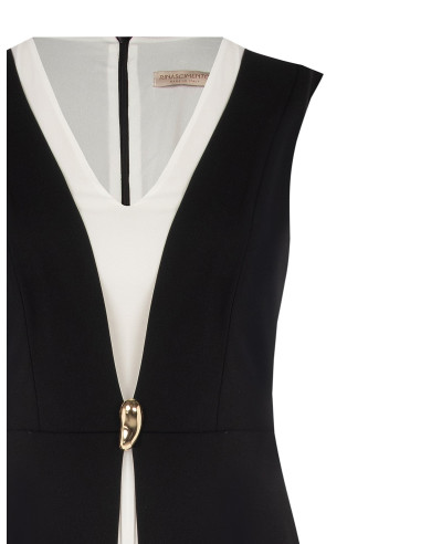 Lange curvy-jurk van scuba-crêpe in twee kleuren met contrasterend geplisseerd paneel – Rinascimento Curvy
